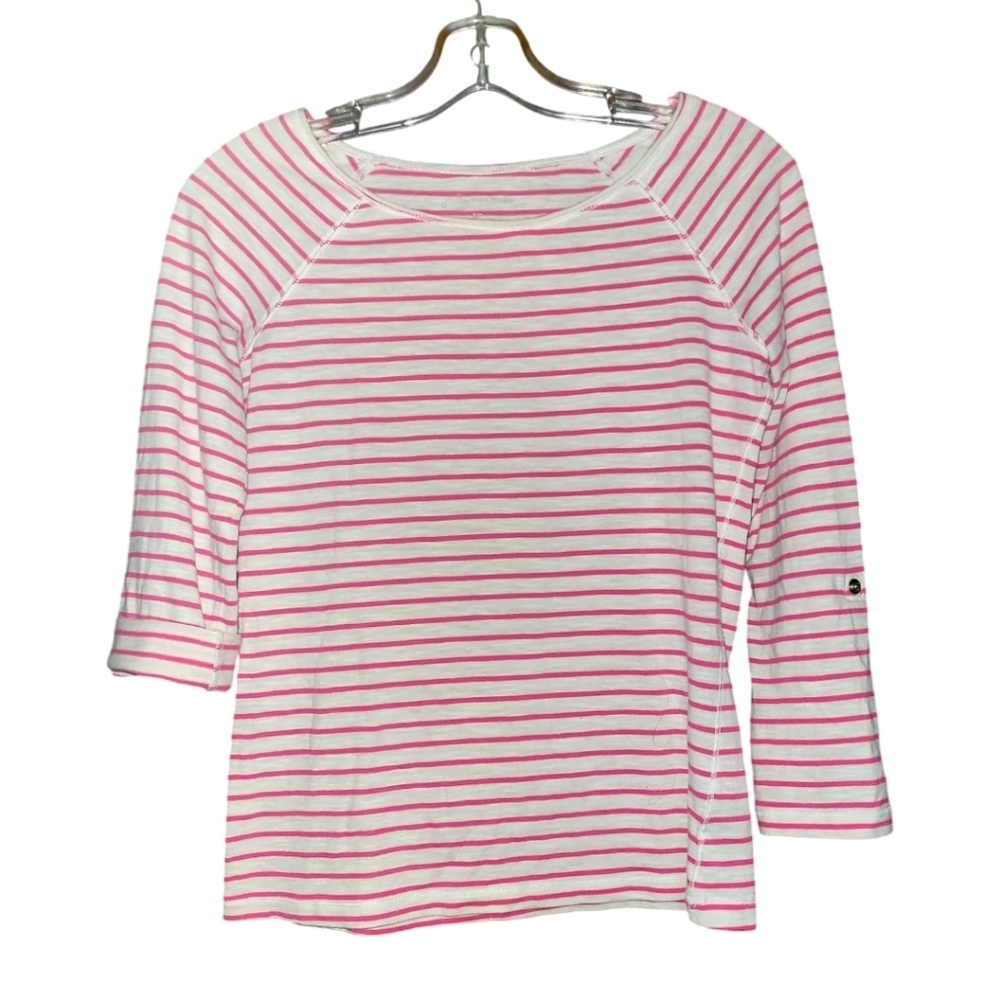 3/$15 Jules & James  3/4 garter sleeved white top pink stripes small